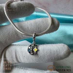 Mond & Stern Armband Charm | Passend für Pandora Armbänder | Sterling Silber 925 Anhänger | Geschenkanhänger | Kaufe 3 Charms und erhalte 60% RABATT