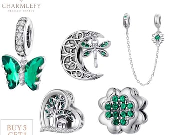 Green Floral Theme Bracelet Charms Silver 925 | Flower Bracelet Charms | Fits Pandora Bracelets | Buy 3 Charms Get 60% OFF