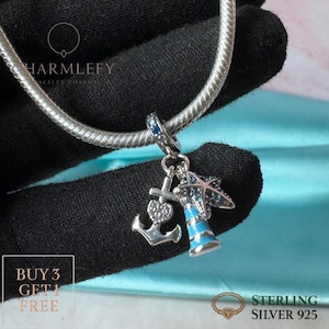 Small Anchor Lighthouse Bracelet Charms | Fits Pandora Bracelets | Sterling Silver 925 Charms | Gift Charms | Buy 3 Charms Get 60% OFF