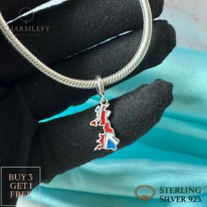 Armband met kleine kaart en vlag Verenigd Koninkrijk | Past op Pandora-armbanden | Sterlingzilveren 925-bedels | Cadeaubedels voor verjaardag Kerstmis