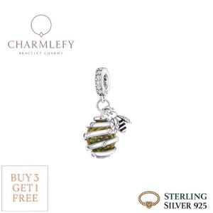 Bee & Beehive Dangle Bracelet Charm | DIY Charm | Sterling Silver 925 Charm | Gift Charm  | Fits Pandora | Buy 3 Charms Get 60% OFF