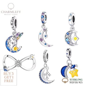 Moon Stars Theme Charm Collection | Silver 925 Bracelet Charm | Fits Pandora Bracelet | Gift Bracelet Charms | Buy 3 Charms Get 60% OFF