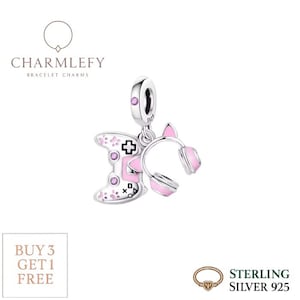 Pulseira com pingente para controle de videogame e fones de ouvido | Pingentes de pulseira em prata 925 | Compatível com pulseiras Pandora | Compre 3 pingentes e ganhe 60% de desconto
