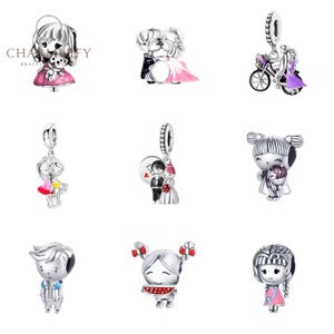 Boy & Girl Figure Silver 925 Bracelet Charms | Colorful Boy Girl Love Wedding Charms | Fits Pandora | Buy 3 Charms Get 60% OFF