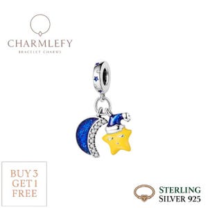 Moon & Star Dangle Bracelet Charm | Silver 925 Bracelet Charms | Fits Pandora Bracelets | Buy 3 Charms Get 60% OFF