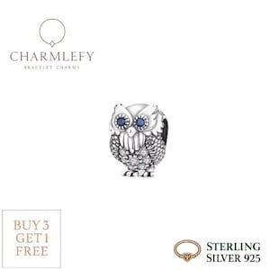 Ciondolo per bracciale a forma di gufo / Ciondoli per bracciale in argento 925 / Compatibile con i braccialetti Pandora / Acquista 3 ciondoli e ottieni il 60% di sconto