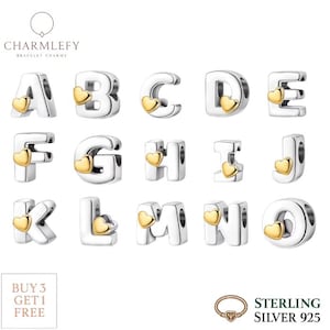 Dijes de letras del alfabeto para pulseras / Dijes de plata de ley 925 / Compatibles con pulseras Pandora / Dijes de pulsera de regalo / Dijes de pulsera de la A a la Z