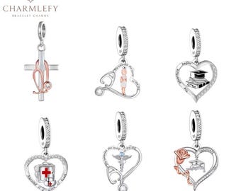 Nursing Graduation Vet Bracelet Charm | Compatible Charms | Sterling Silver 925 Charms | Gift Charm | Nurse Theme Necklace Bracelet