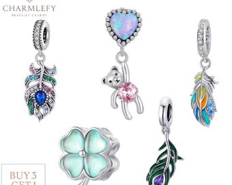 Floral Theme Bracelet Charms Silver 925 | Flower Bracelet Charms | Fits Pandora Bracelets | Gift Bracelet Charms | Buy 3 Charms Get 60% OFF