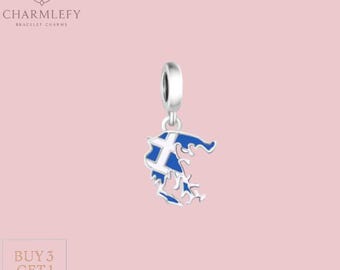 Greece Small Map & Flag Bracelet Charm | Compatible Charms | Sterling Silver 925 Charms |