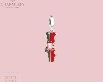 Dije de pulsera con mapa pequeño y bandera de Portugal / Dijes compatibles / Dijes de plata de ley 925 /