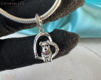 シルバーチャーム　犬(シュナウザー) シュナウザー犬のハートチャーム、パンドラチャームブレスレット
