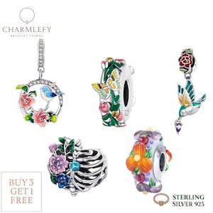 Floral Theme Silver 925 Bracelet Charms | Bracelet Charms | Floral Design Bracelet Charms | Fits Pandora Bracelet | Buy 3 Charms Get 60% OFF