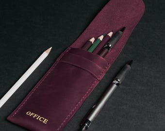 Leather Pen Holder, Pen Case, Custom Pencil Case, Slim Pen Pouch, Fountain Pen Sleeve, Office Accessories, Coworker Gift