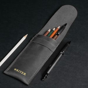 Genuine Leather Pen Holder, Thin Pen Pouch, Pencil Case, Custom Pen Case, Pen Sleeve, Office Accessory, Slim Stationary Travel Organizer