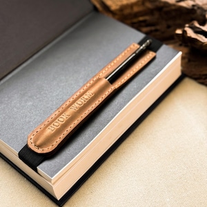 Journal Bandolier, Book Worm Gift, Book Pen Sleeve, Leather Pen Holder for Planner, Single Pen Pouch, Notebook Accessory, Book Lover Gift
