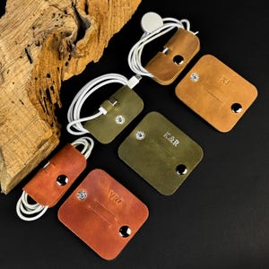 Custom Cable Tie Leather, Cord Organizer, Cable Keeper, Earbud Holder, Cable Clips, Earphone Wrap, Travel Cable Holder, Minimalist Gift Idea