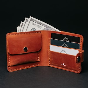 Portafoglio in pelle personalizzato da uomo, portafoglio bifold minimalista, portafoglio pieghevole sottile, porta soldi e carte di credito, articoli in pelle, regalo per papà