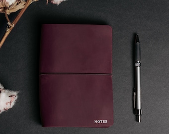 Refillable Journal Cover A6 A5 A4 B6 B5 Custom Leather Planner Cover, Burgundy Travelers Notebook Cover, Personalized Coworker Gift Women