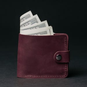 Portefeuille à deux volets pour homme ou femme, portefeuille en cuir minimaliste avec bouton-pression, porte-monnaie fin, portefeuille pliant personnalisé, cadeau pour mari ou petit ami