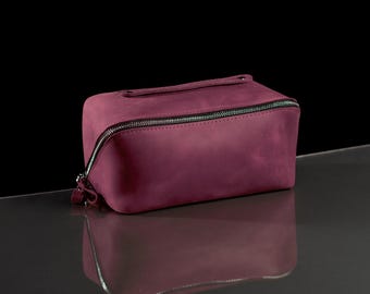 Personalized Leather Dopp Kit, Makeup Bag for Women, Large Cosmetic Bag, Toiletry Travel Case, Make Up Organizer, Beauty Box