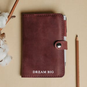 Burgundy Leather Notebook Cover, Personalized Hobonichi Planner Cover, A4 A6 A5 B6 B5 Refillable Journal Cover for Moleskine Leuchtturm1917