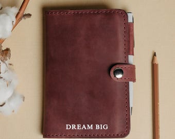 Burgundy Leather Notebook Cover, Personalized Hobonichi Planner Cover, A4 A6 A5 B6 B5 Refillable Journal Cover for Moleskine Leuchtturm1917
