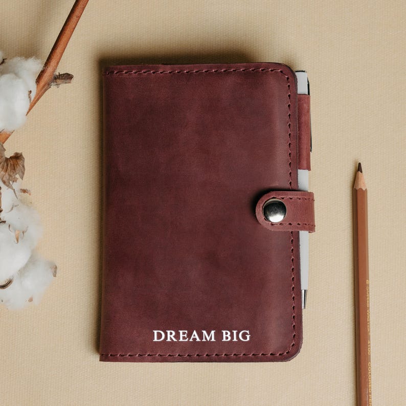 Burgundy Leather Notebook Cover, Personalized Hobonichi Planner Cover, A4 A6 A5 B6 B5 Refillable Journal Cover for Moleskine Leuchtturm1917