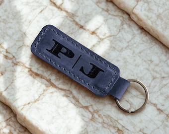 Personalized Leather Keychain for Men, Key Fob with Initials, Name Key Chain, Best Friend Gift