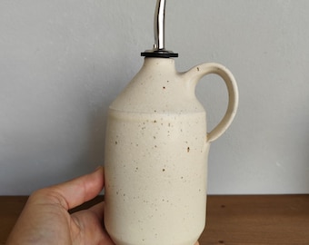 Handmade Ceramic Olive Oil Dispenser: Satin Off-White Cruet, Italian Kitchen Decor