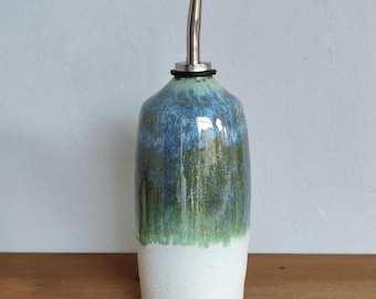 Ceramic Olive Oil Dispenser 500 ml with handle | Green Pourer | Unique Table Cruet for Oil or Vinegar | Stylish Kitchen Decor