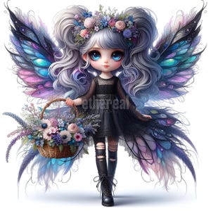 Clipart papillon fille, clipart fille insolite, clipart papillon violet, fantaisiste journal indésirable, scrapbooking imprimable, téléchargement immédiat