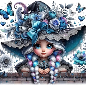 Clipe de gnomo, Clipe de gnomo floral, Pacote de clipart de gnomo, Clipe azul-celeste, Clipart digital, Conjunto de 10, Uso pessoal e comercial