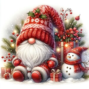 Red Christmas Gnome Clipart: Winter Digital Art Bundle (Set of 10 JPGs, Commercial Use