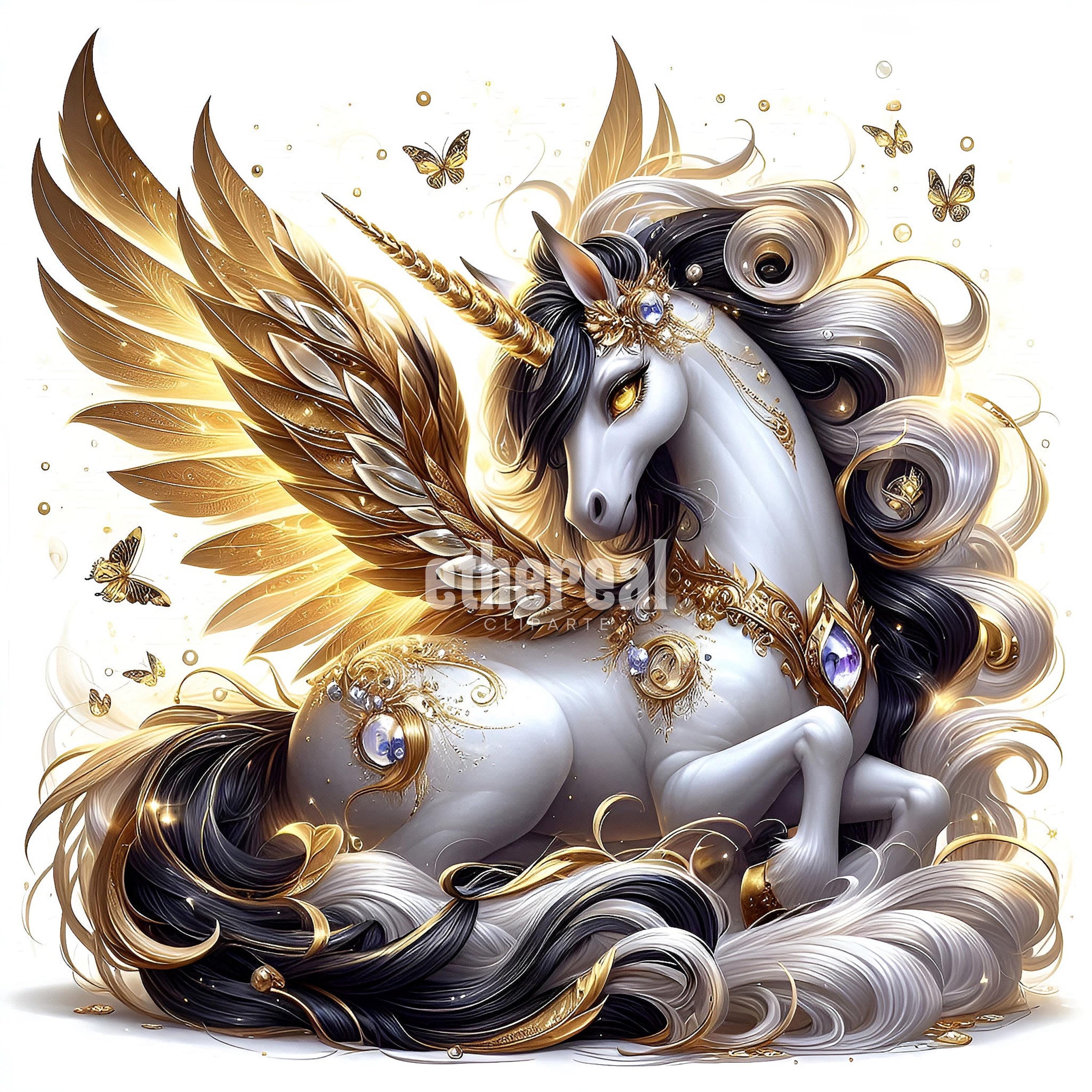 Unicorn Clipart, Cute Unicorn Clipart, Black and Gold Unicorn Clip Art ...