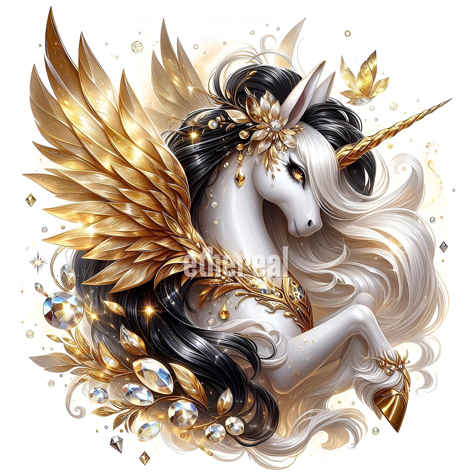 Black and Gold Unicorn Clipart Bundle, Elegant Theme (digital Clipart ...