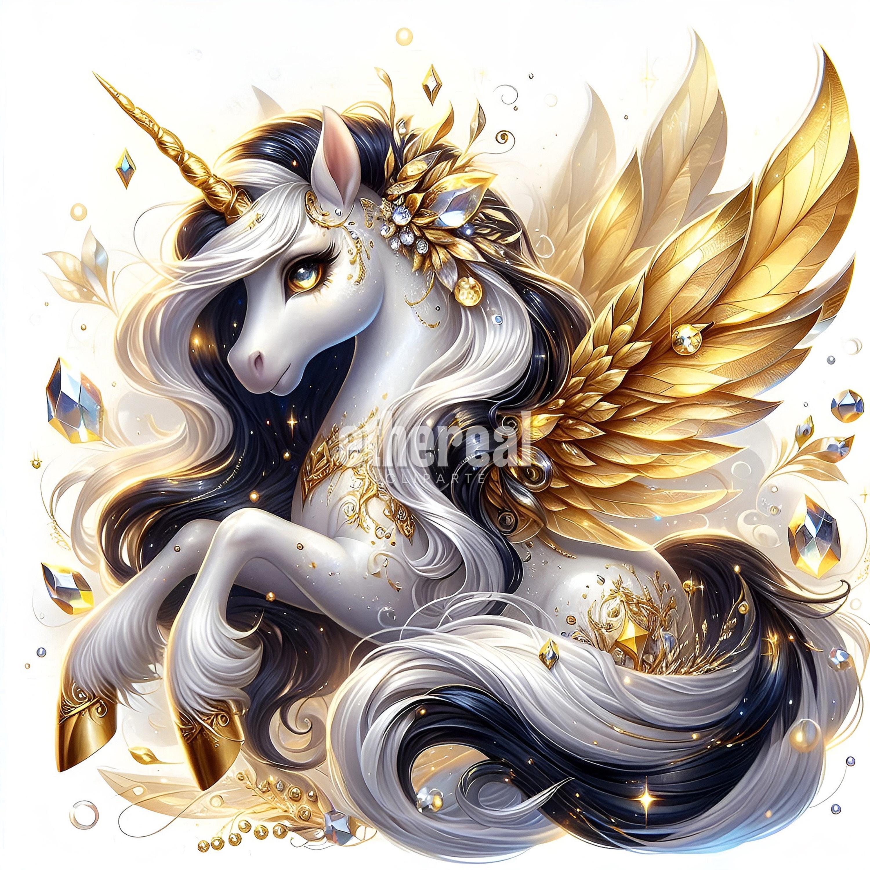 Unicorn Clipart, Cute Unicorn Clipart, Black and Gold Unicorn Clip Art ...