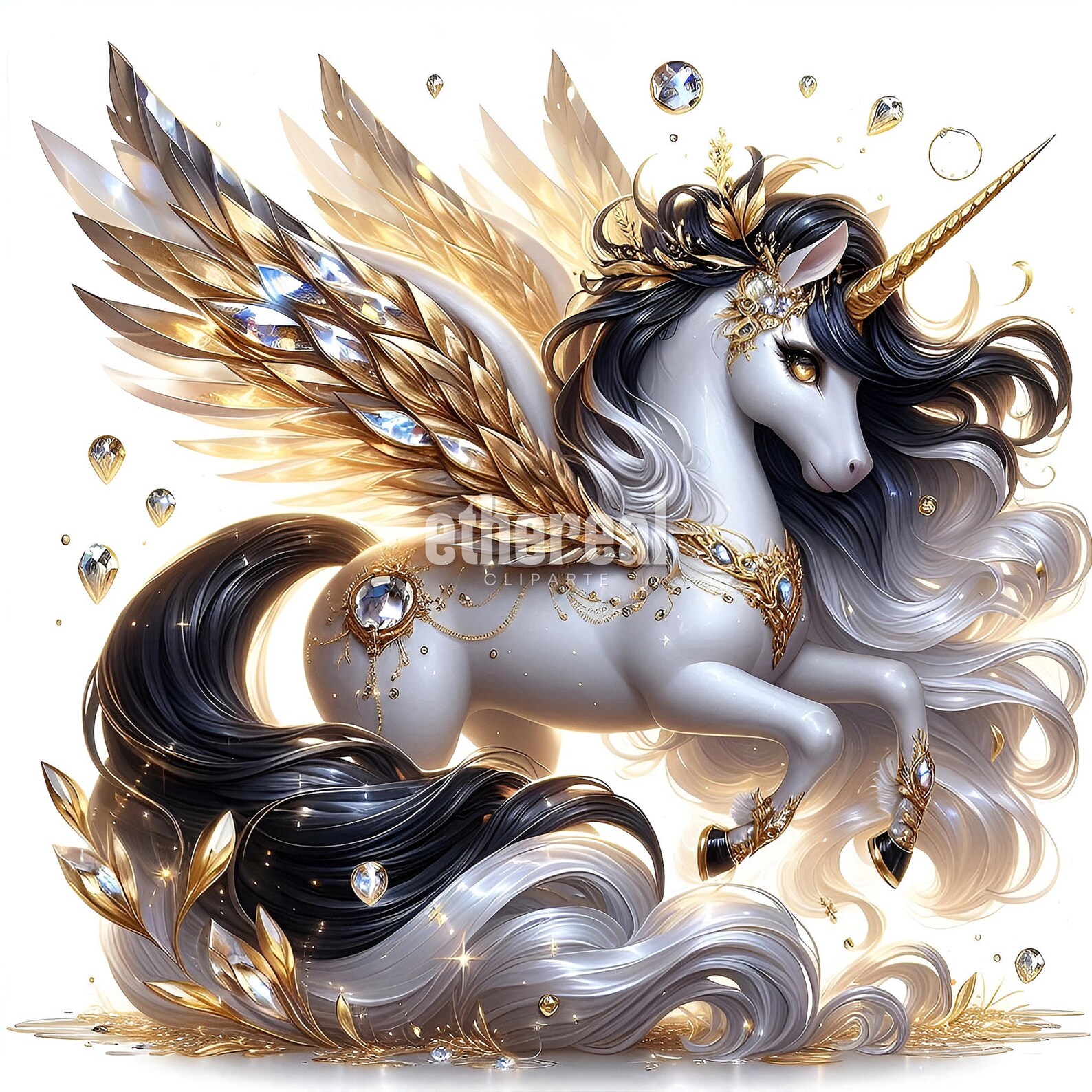 Black and Gold Unicorn Clipart Bundle, Elegant Theme (digital Clipart ...