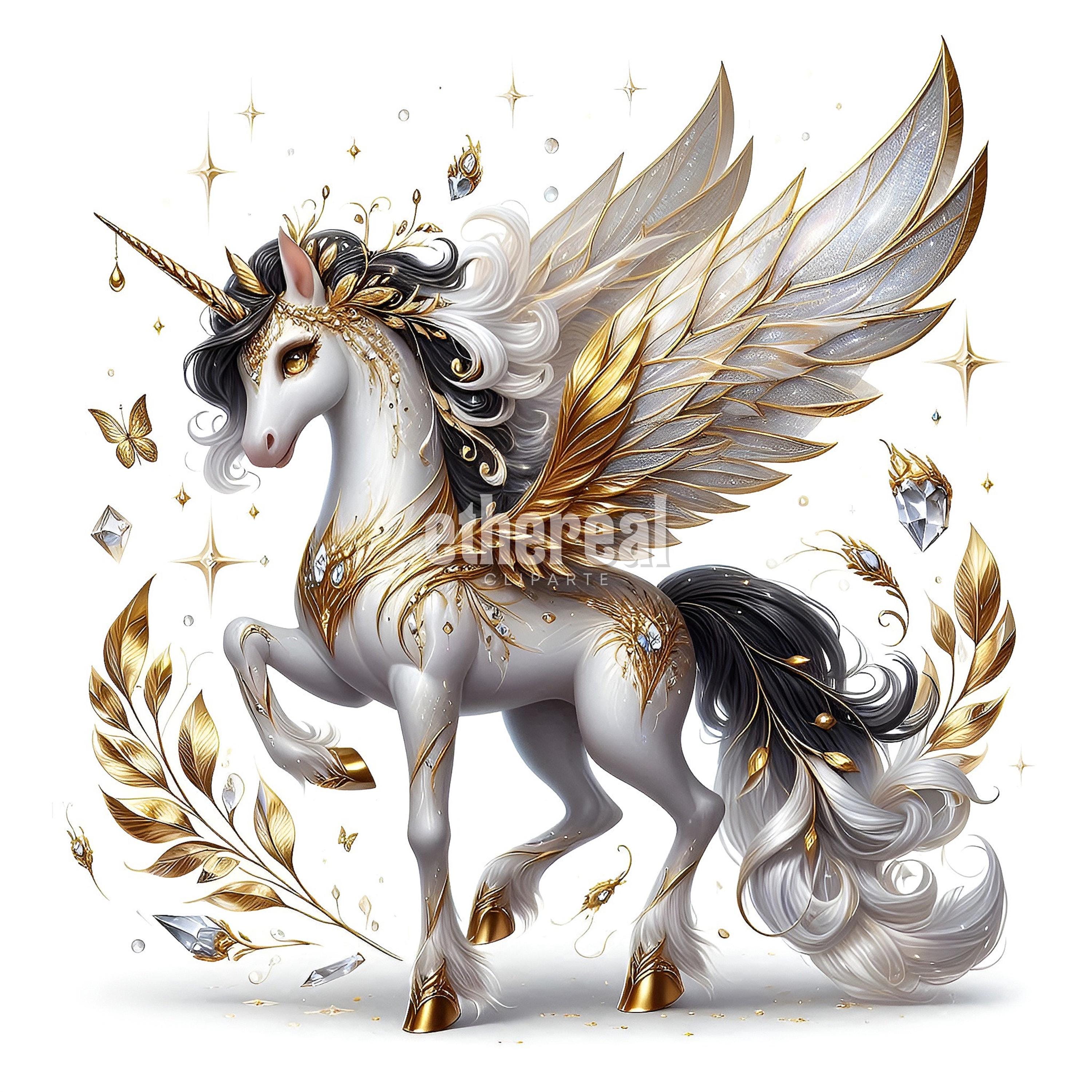Unicorn Clipart, Cute Unicorn Clipart, Black and Gold Unicorn Clip Art ...