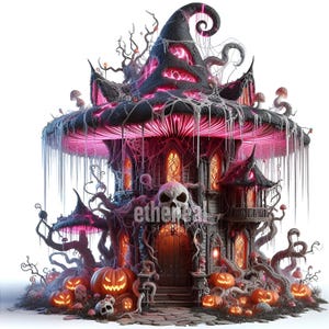 Clipart Mushroom House, Clipart Fairy Mushroom House, Clipart Halloween, Cyfrowe Clipart, Zestaw Clipart, Zestaw 10, Użytek Komercyjny