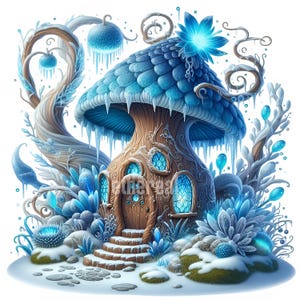 Clipart de casa de cogumelo, clipart de casa de cogumelo azul, clipart de casa de fadas, clipart digital, pacote de clipart, conjunto de 10, uso comercial
