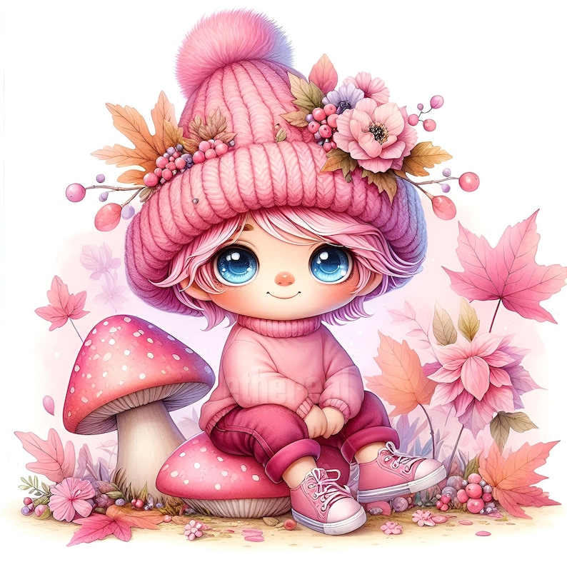 Gnome Clipart, Fall Gnomes Clip Art, Autumn Pink Junk Journal, Fantasy ...