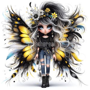 Clipart papillon fille, clipart fille insolite, clipart papillon jaune, fantaisiste journal indésirable, scrapbooking imprimable, téléchargement immédiat