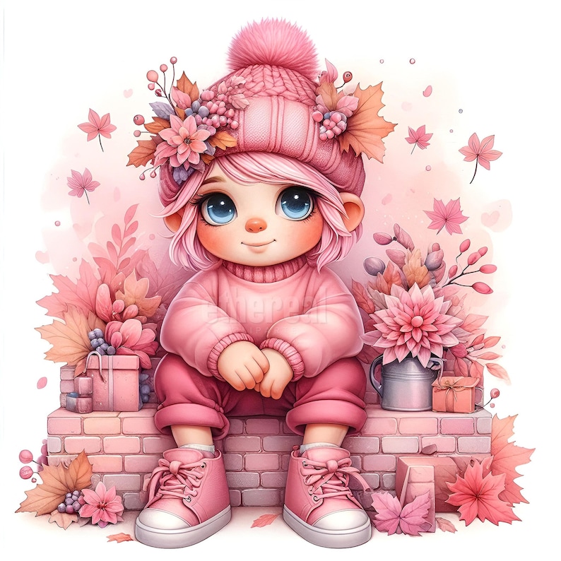 Gnome Clipart, Fall Gnomes Clip Art, Autumn Pink Junk Journal, Fantasy ...