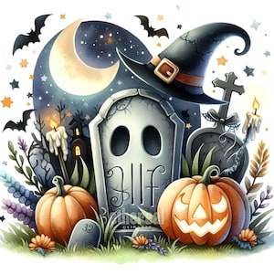 Spooky Halloween Tombstone Clipart, Halloween Clipart, Aquarel Clipart, Digitale Clipart, Clipartbundel, Set van 10, Commercieel gebruik