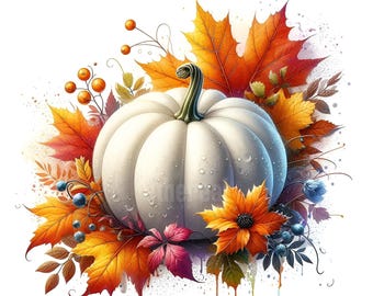 Autumn Pumpkin Clipart, Watercolor Fall White Pumpkins, Thanksgiving Harvest Clip Art, Commercial Use