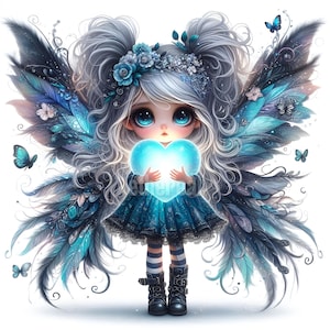 Clipart di una ragazza con una farfalla, Clipart di una ragazza eccentrica, Clipart di una farfalla blu, Diario di spazzatura stravagante, Album di ritagli stampabile, Download istantaneo