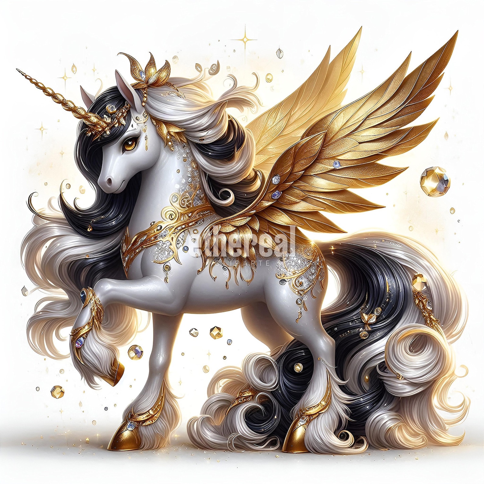 Unicorn Clipart, Cute Unicorn Clipart, Black and Gold Unicorn Clip Art ...