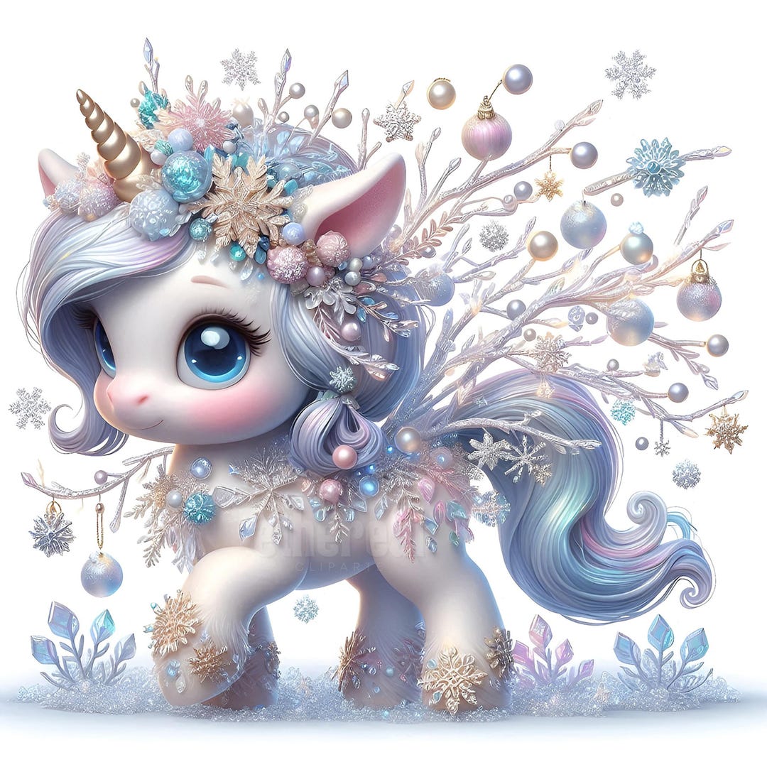 Unicorn Clipart, Winter Baby Unicorns Clip Art, Fantasy Scrapbooking ...
