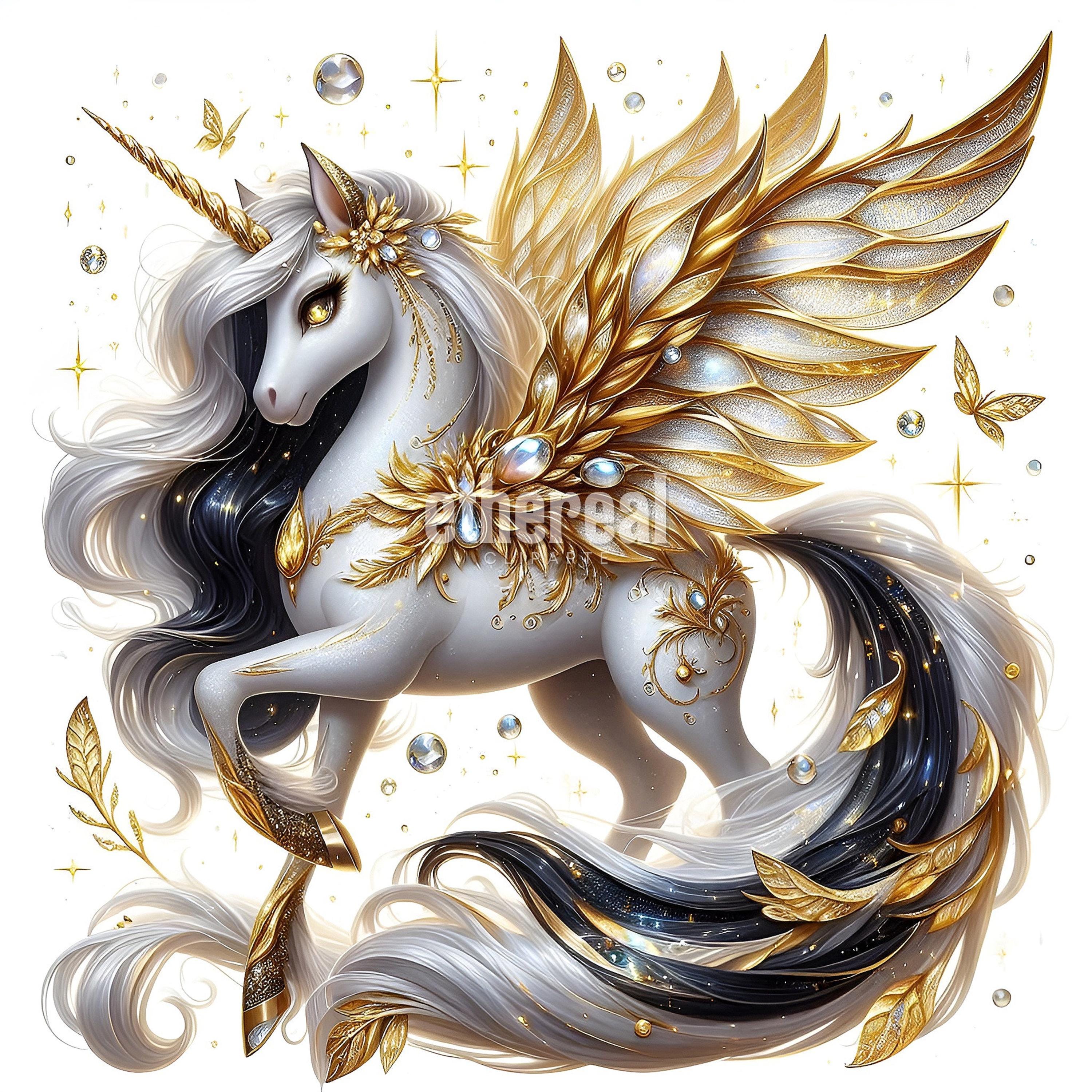 Unicorn Clipart, Cute Unicorn Clipart, Black and Gold Unicorn Clip Art ...